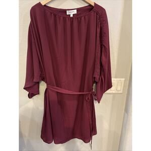 Banana Republic Burgundy Rousched Sleeve Dress Size XL Tall Tie Waist Cocktail